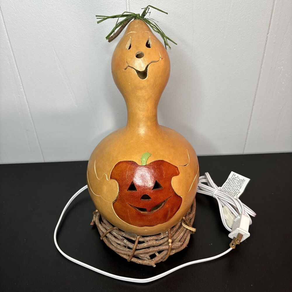 Halloween Gourd Hand Carved Ghost Jack-o-Latern Light